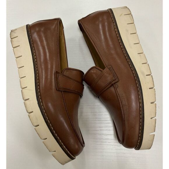 Aquatalia Genevive Leather Platform Loafers in Cognac/ Size 6 - Picture 3 of 7